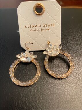 Altar'd State Gold and Clear Crystal Floral circle Earrings
